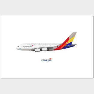 Illustration of Asiana Airlines Airbus A380 Posters and Art